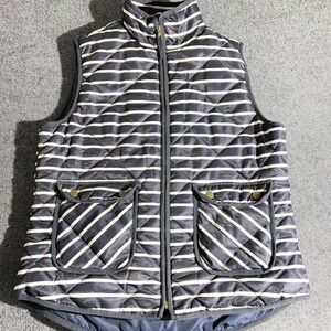 Dee Elle Quilted Puffer Vest Womens Large Navy Blue White Striped Full ZipPocket